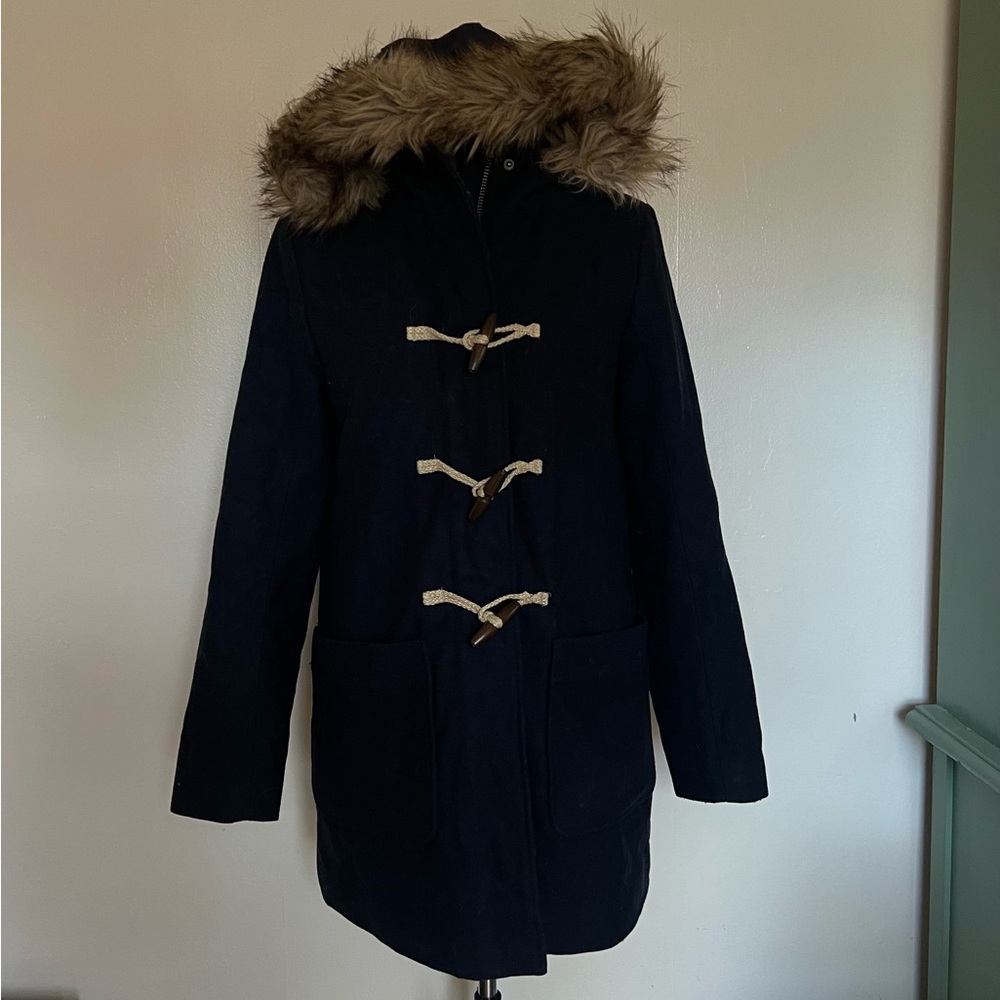 Abercrombie & Fitch Wool Blend, quilted interior winter coat with fur trim hood